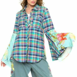 Best Pirce 🔔 Aratta Bouquet Plaids 👕 Shirt Teal Teal Blue ⌛ -Cheap Aratta Store unnamed file 190